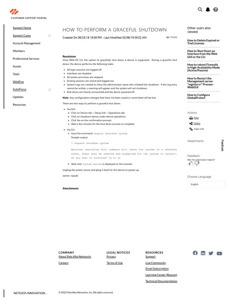 How to perform a graceful shutdown knowledge base palo alto