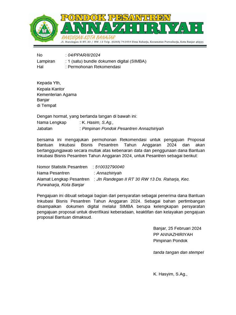 Surat Permohonan Rekomendasi | PDF