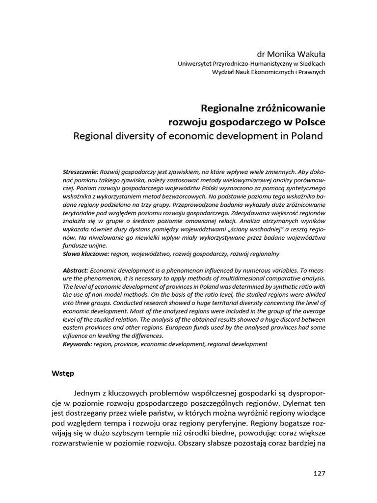 Regional Diversity of Economic Development in Poland: Regionalne ...