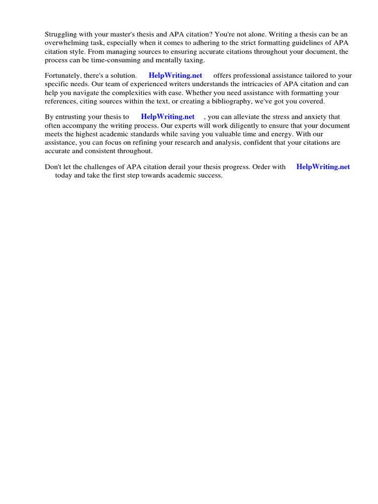 Master Thesis Apa Citation PDF Thesis Citation