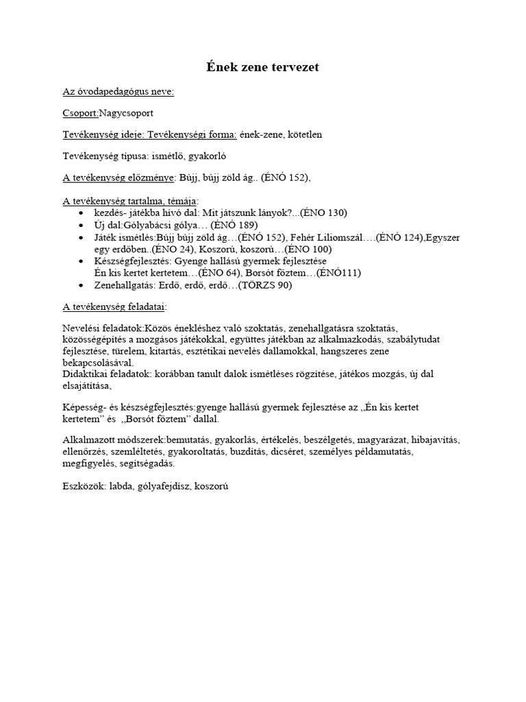 Ének Zene Tervezet | PDF