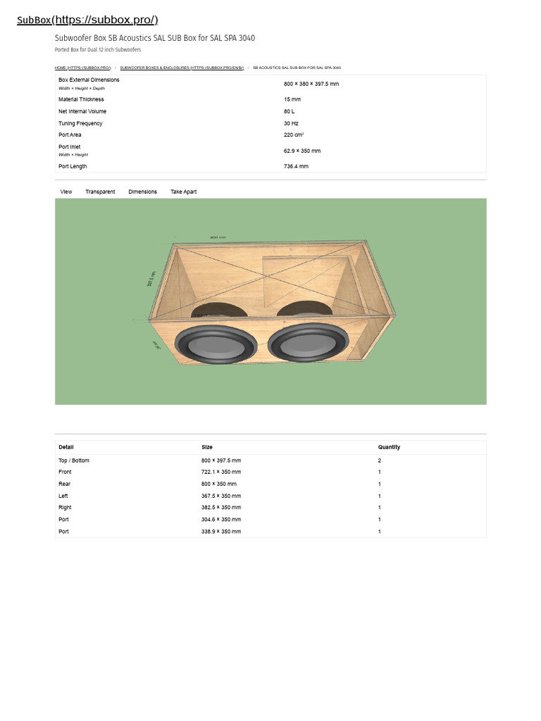 Subwoofer Box SB Acoustics SAL SUB Box For SAL SPA 3040 - Ported Box ...