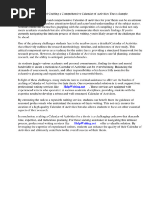 Calendar of Activities Thesis Sample