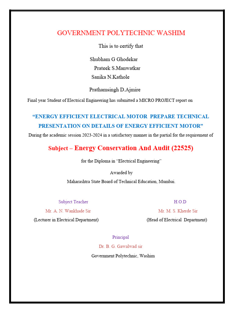 Government Polytechnic Washim: Energy Conservation and Audit (22525) | PDF