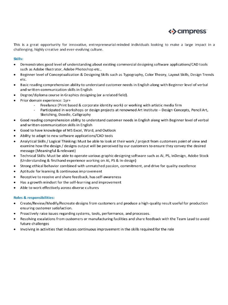 JD For Graphics Designer. | PDF