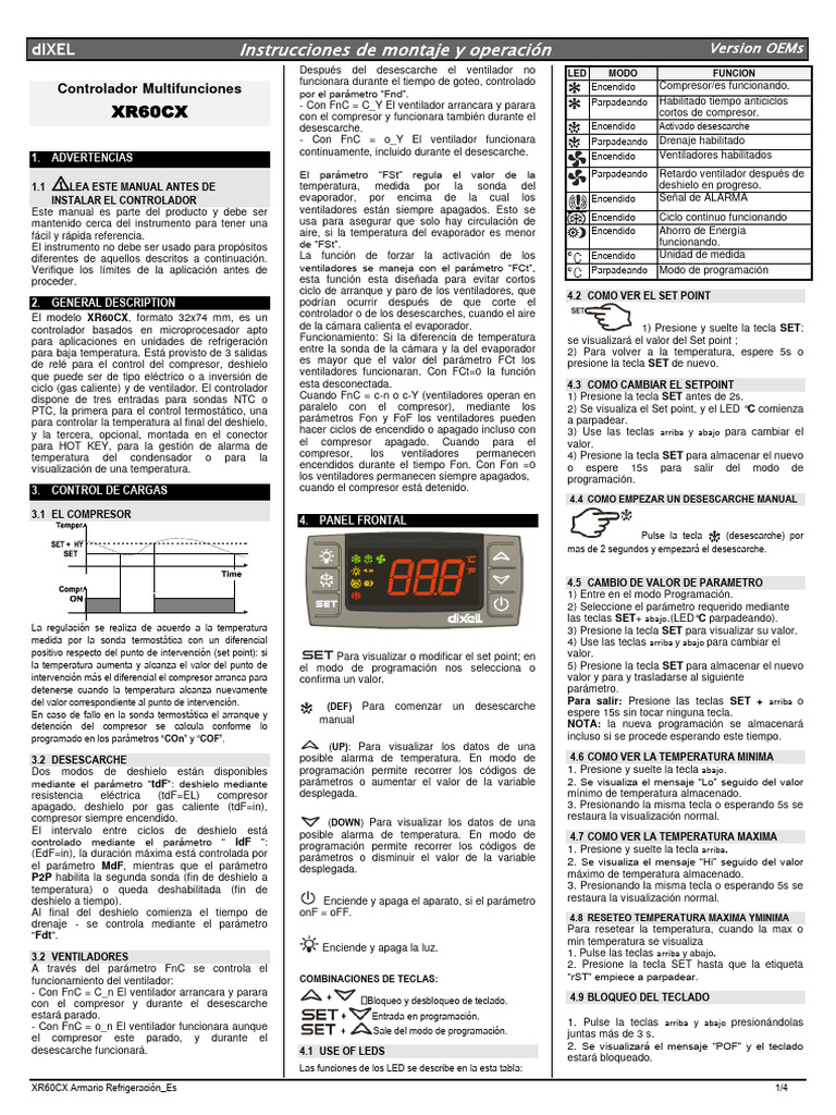 Manual de Operación Dixell XR60CX | PDF | Temperatura | Física Aplicada ...