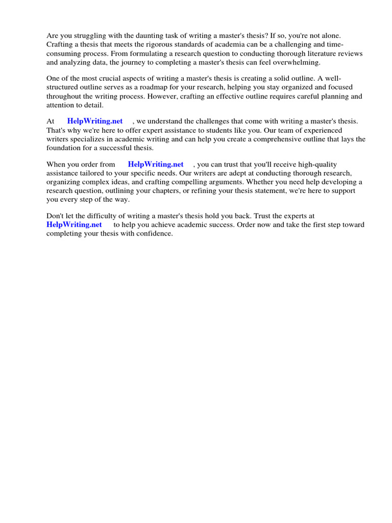 Sample Masters Thesis Outline | PDF | Thesis | Citation