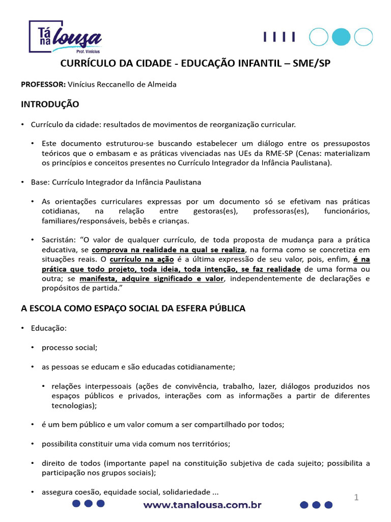 Currículo Da Cidade - Sme - SP - Educação Infantil - Partes I A Iv ...