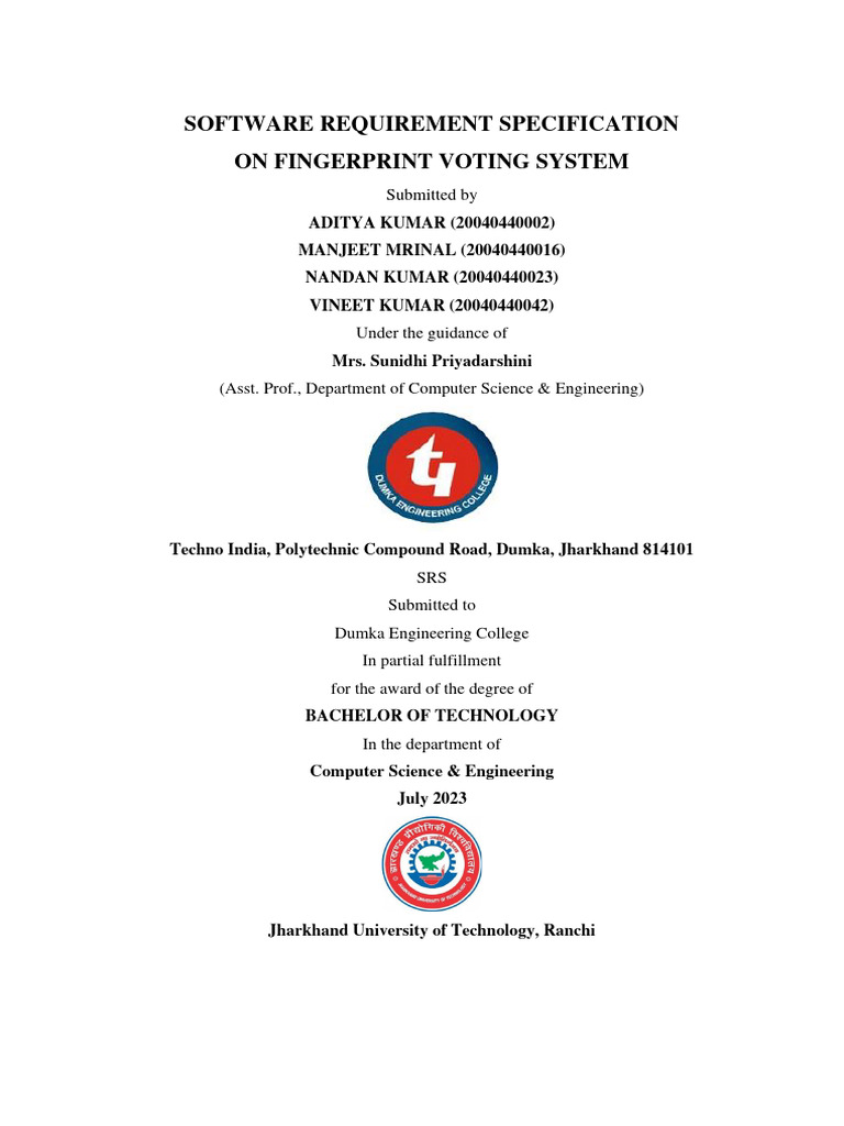 Fingerprint Voting System SRS Document | PDF | Biometrics | Authentication