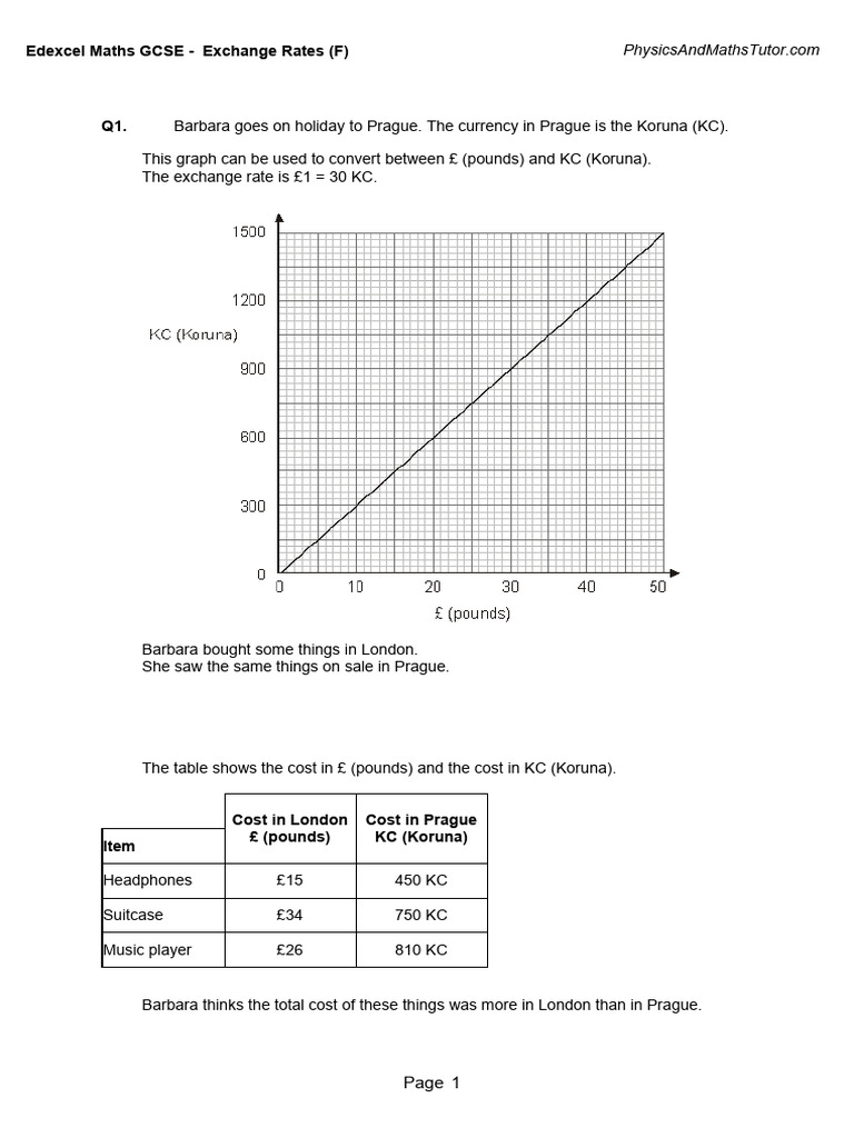 Currency Conversion Exercise for GCSE | PDF