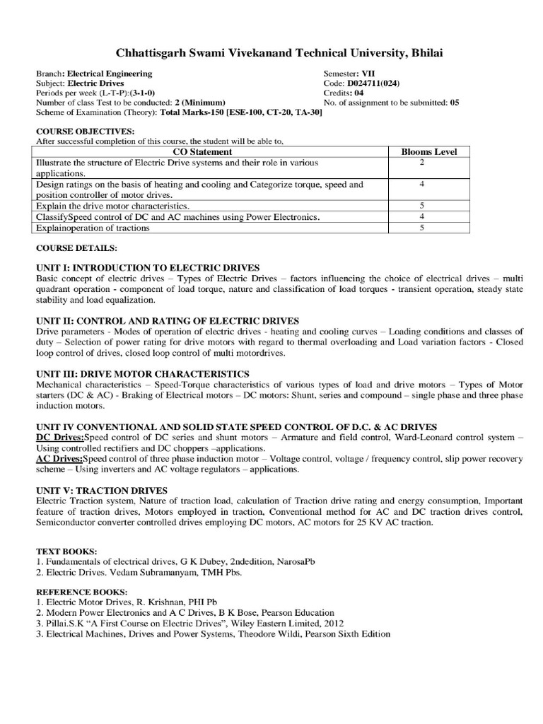 7th Sem Syllabus EE | PDF
