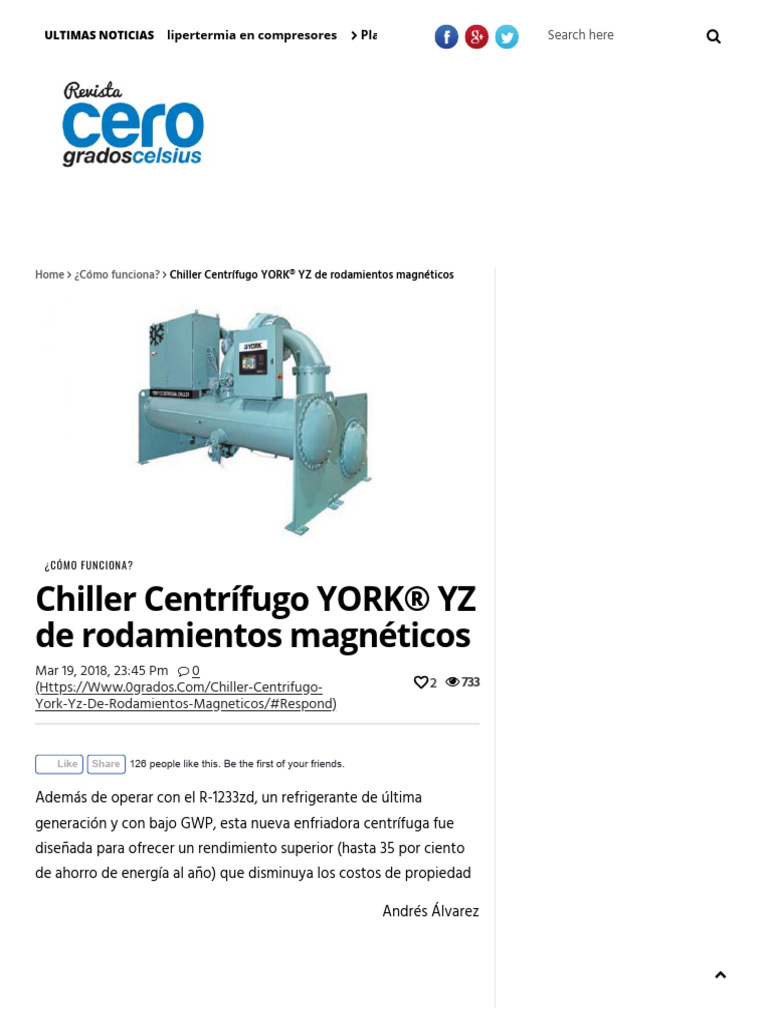 Chiller Centrífugo YORK® YZ de rodamientos magnéticos PDF