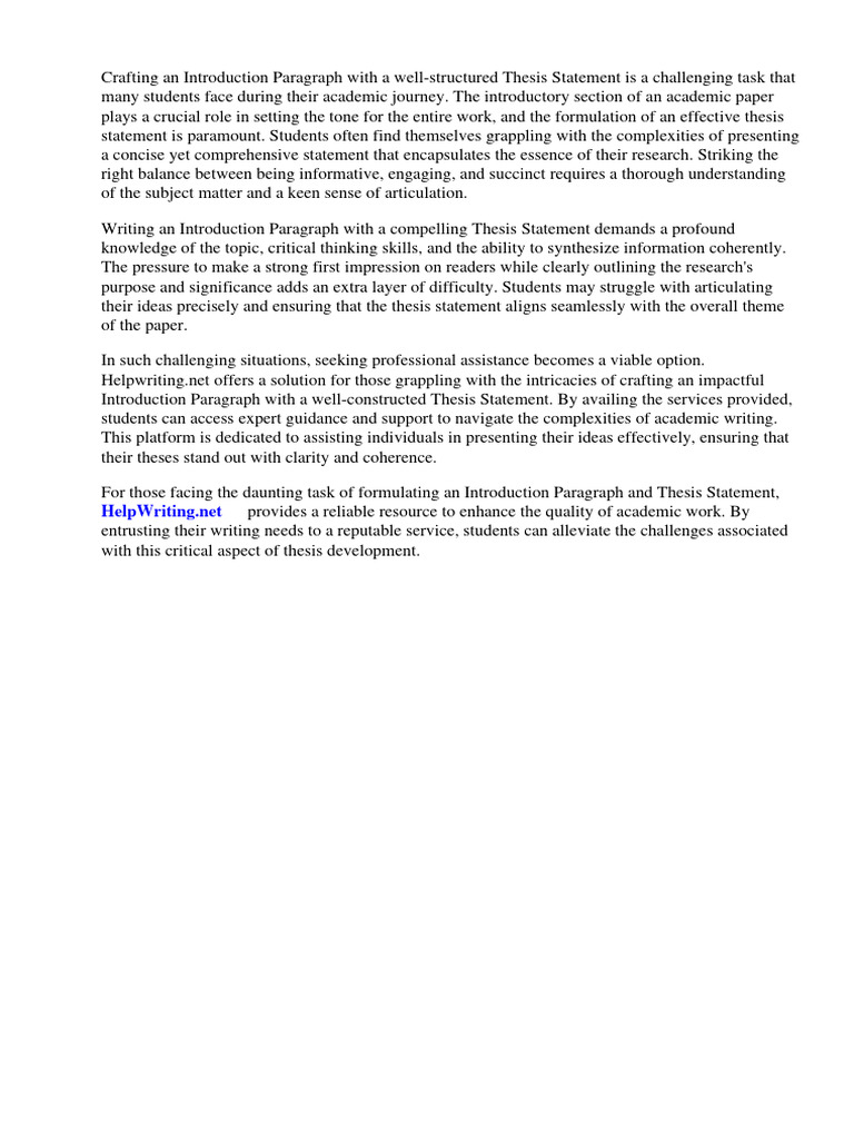 Introduction Paragraph Format Thesis Statement | PDF | Essays | Thesis