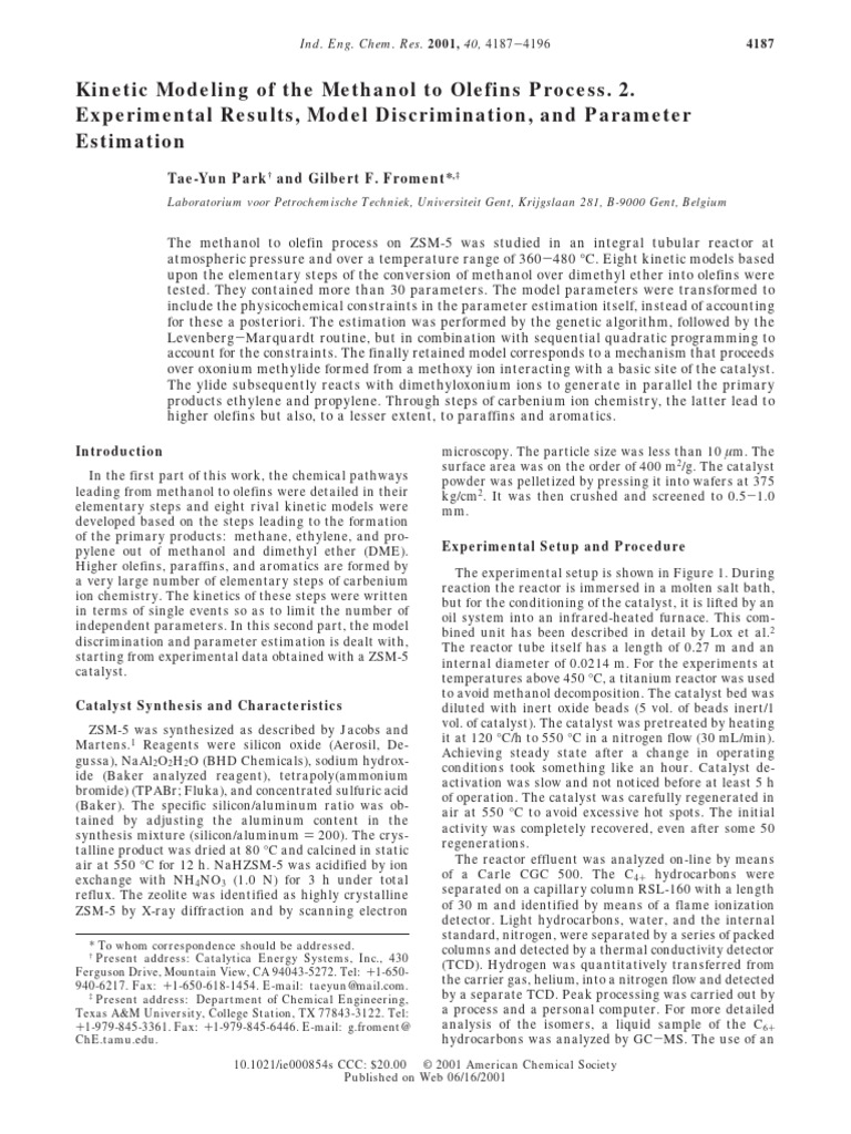 Kinetic Modeling of The Methanol To Olefins Process. 2. Experimental ...