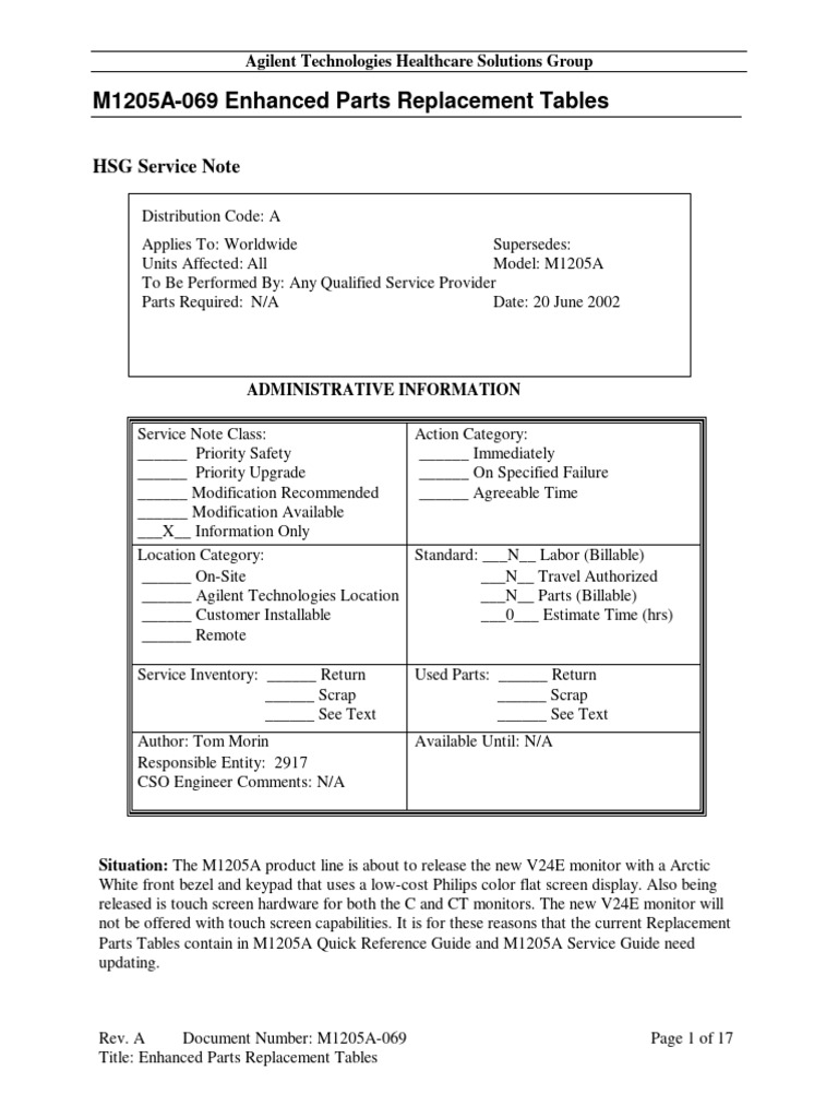 M1205A Enhanced Parts Replacement Guide | PDF | Computer Monitor ...