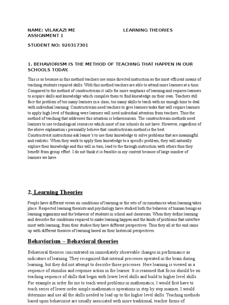 assignment on learning theories