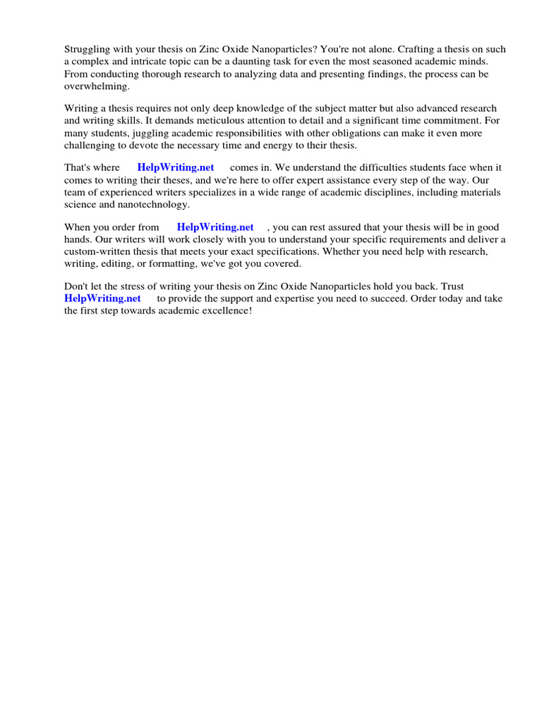 Thesis on Zinc Oxide Nanoparticles PDF Zinc Oxide Nanoparticle