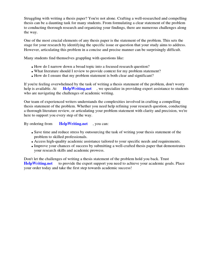 Example of Thesis Paper Statement of The Problem | Download Free PDF ...