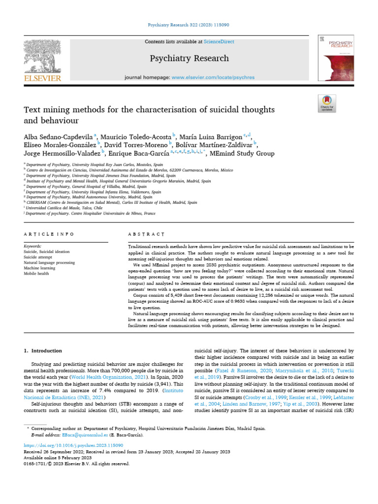 Text Mining Methods For The Characterisation of Suicidal Thoughts and ...