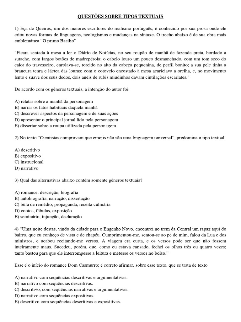 Exercícios sobre Tipos Textuais | PDF