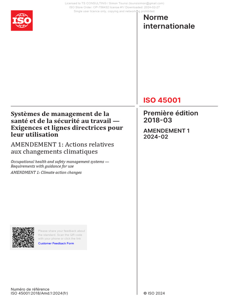 ISO 45001 2018 Amd 1 2024 (FR) | PDF | Organisation internationale de ...
