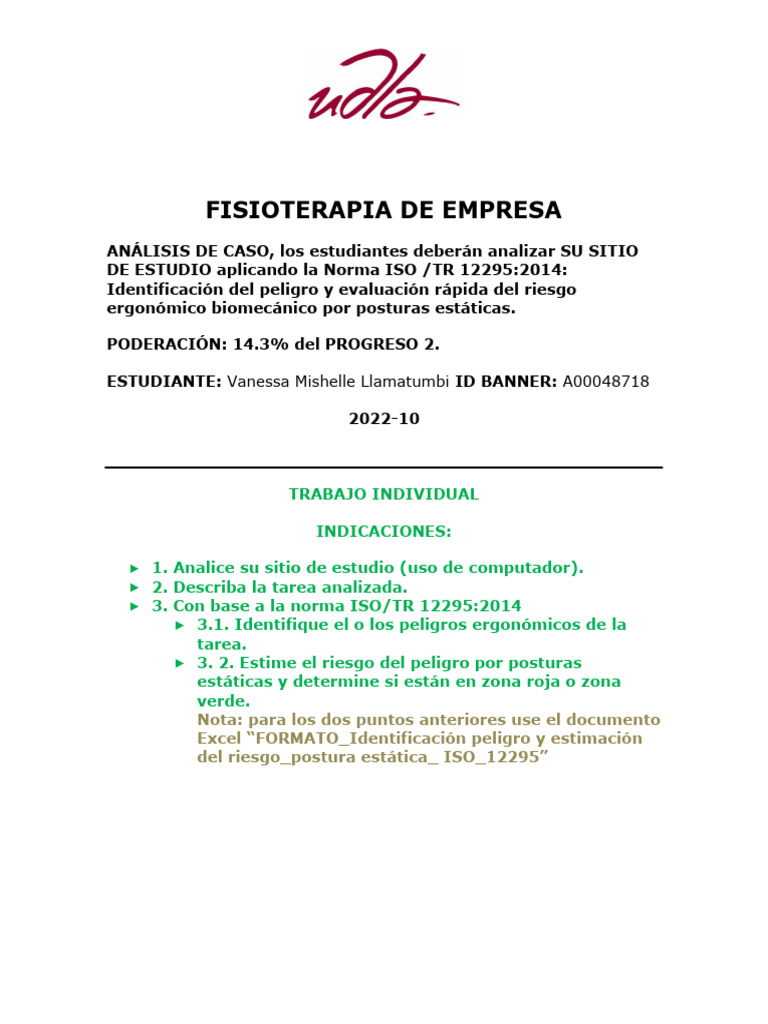 Evaluación Ergonómica según ISO/TR 12295 | PDF | Factores humanos y ...