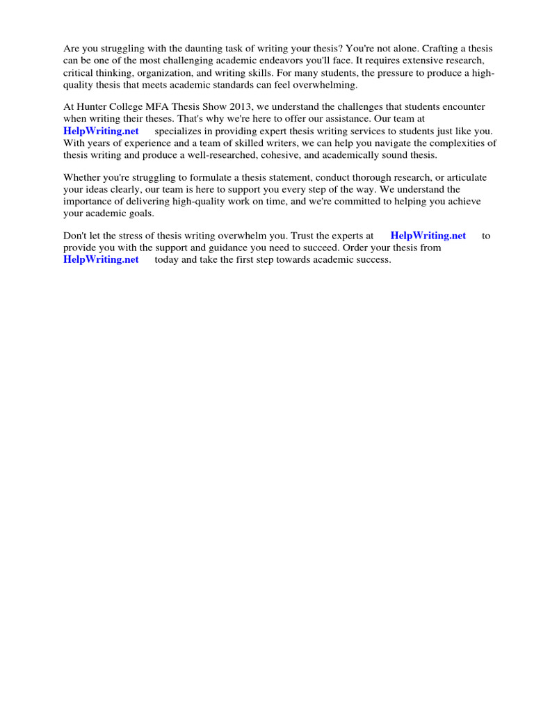 Hunter college mfa thesis show 2013 download free pdf experience