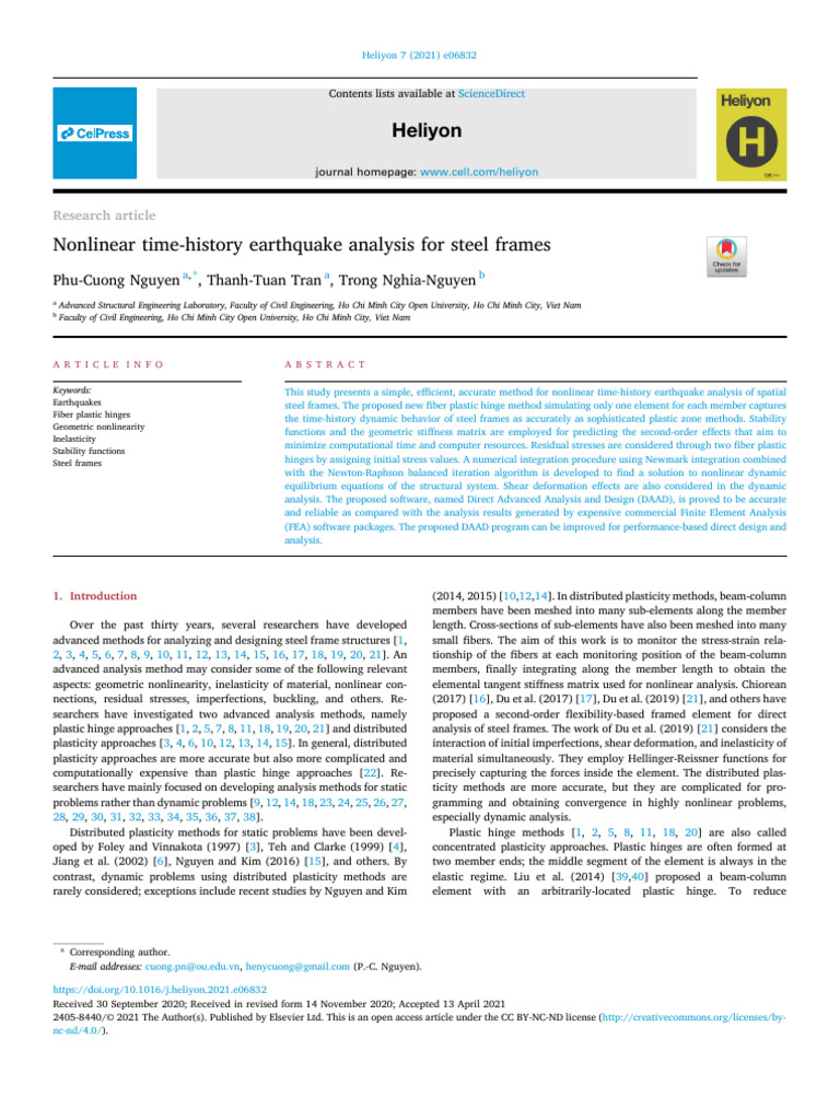Nonlinear Earthquake Analysis of Steel Frames | PDF | Deformation ...