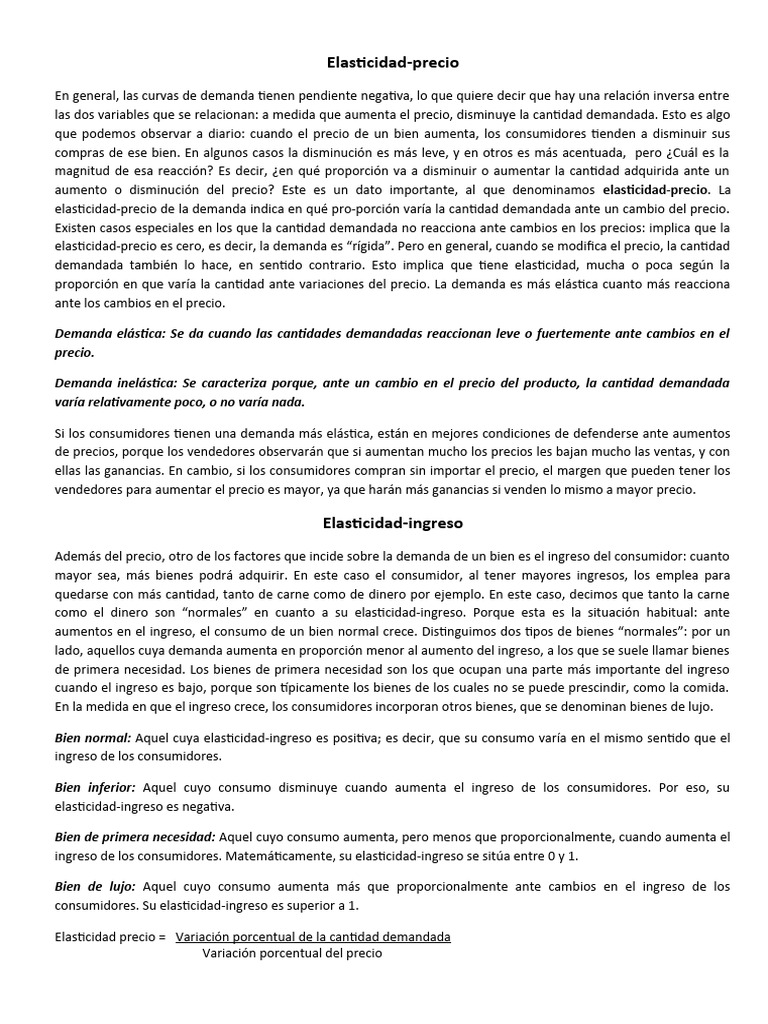 Elasticidad Precio e Ingreso | PDF | Elasticidad (economía) | Oferta y ...