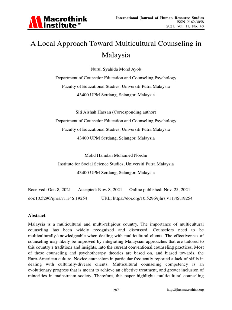 Multicultural Counseling in Malaysia | PDF | Psychotherapy | Counseling ...