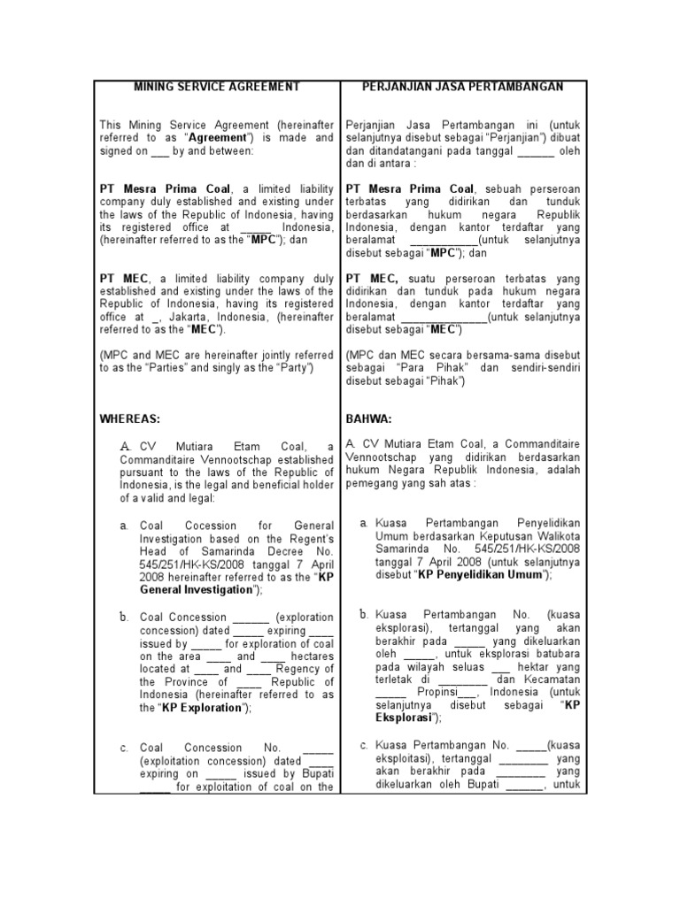 Mining Service Agreement (Final) | PDF