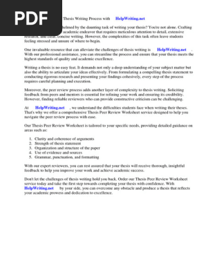 Thesis Peer Review Worksheet