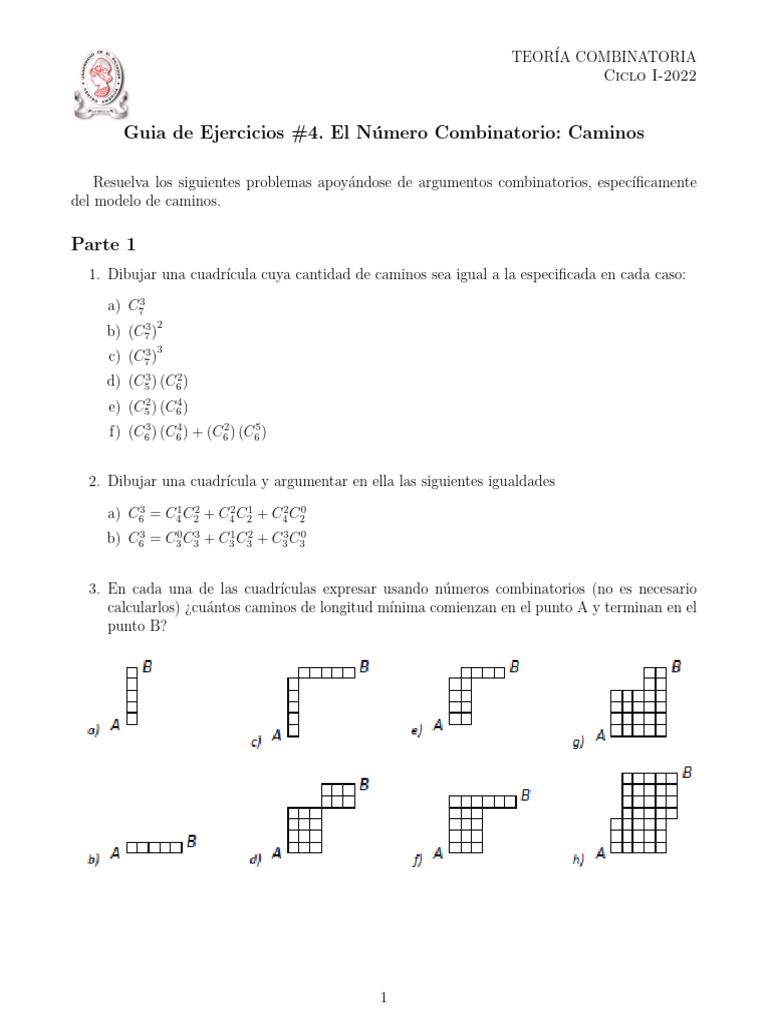 Ejercicios de Combinatoria: Caminos y Identidades | PDF | Combinatoria ...