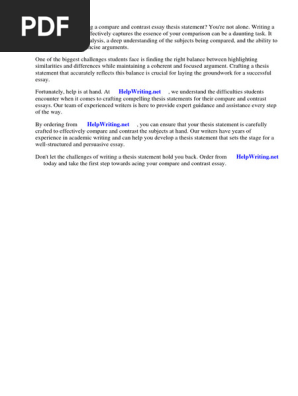 Compare and Contrast Essay Thesis Statements Examples