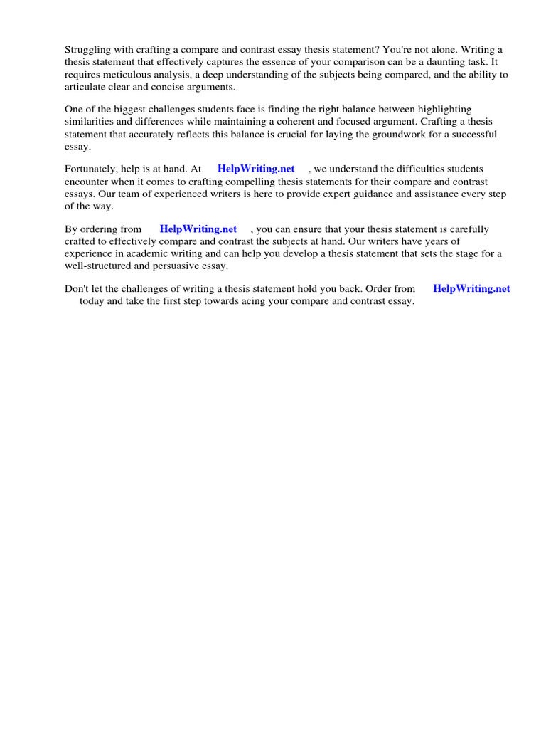Compare and Contrast Essay Thesis Statements Examples | PDF | Essays