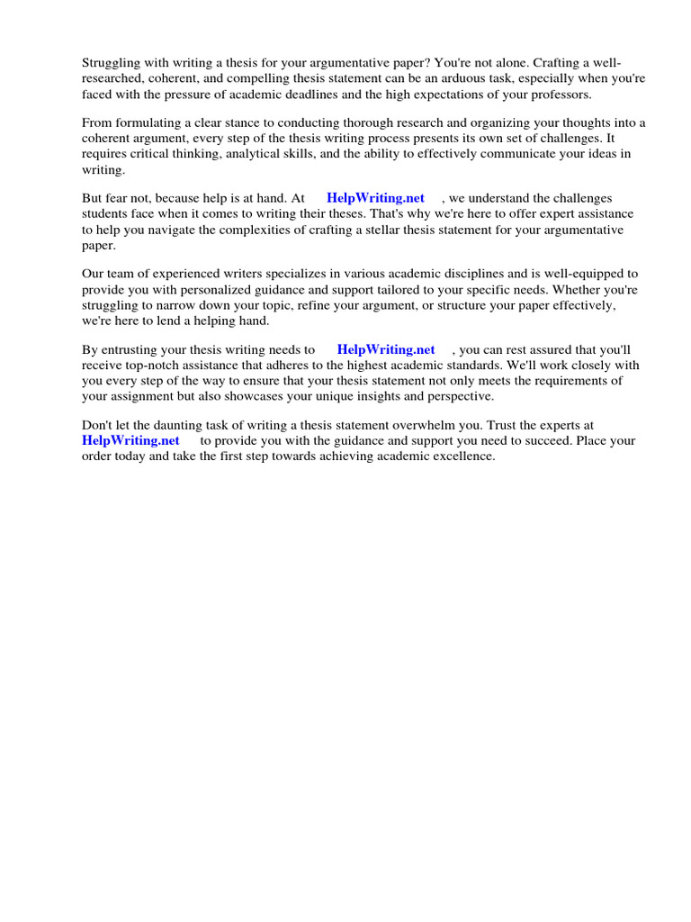 Example Thesis for Argumentative Paper | PDF | Essays | Evidence