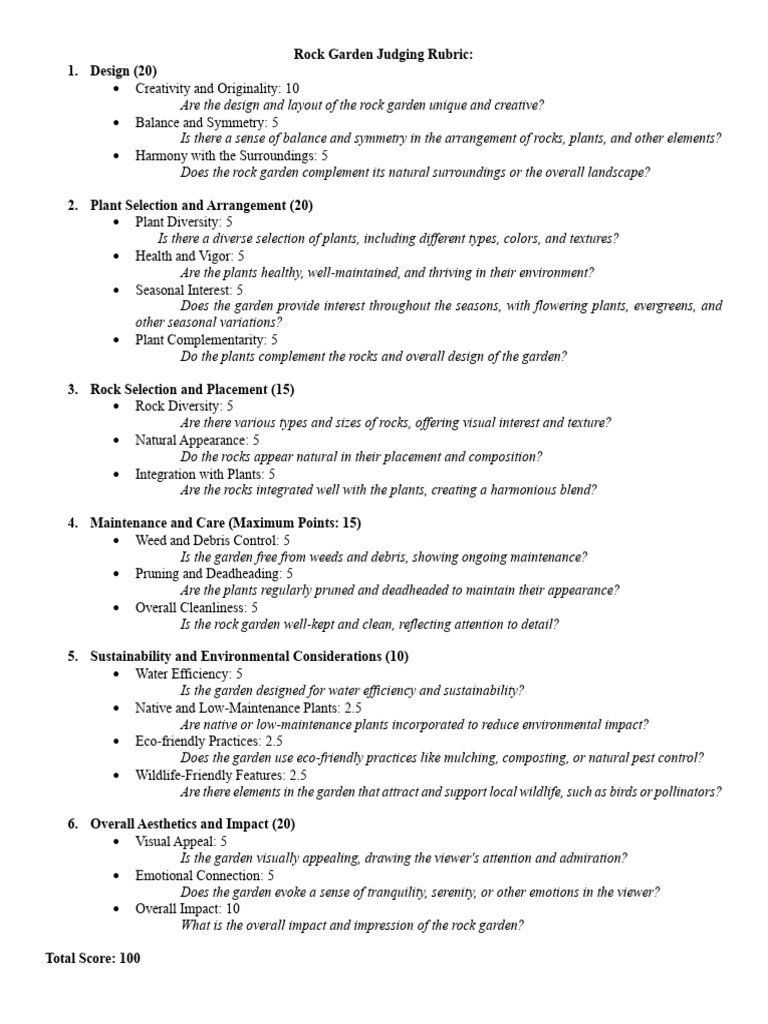 Rock Garden Judging Rubric | PDF | Gardens | Landscape Architecture