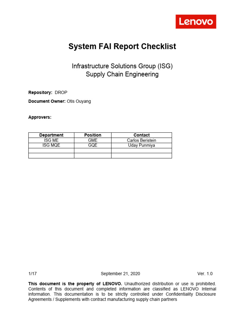 Lenovo ISG FAI Inspection Checklist | PDF | Computer Hardware ...