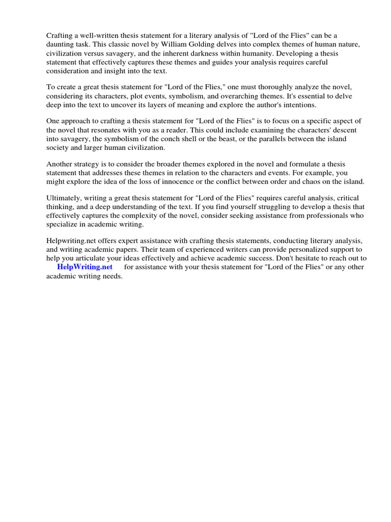 Great Thesis Statements for Lord of the Flies PDF