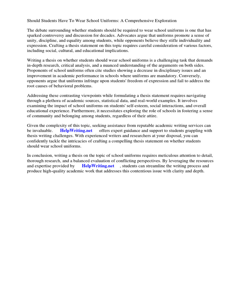 Should Students Have to Wear School Uniforms Thesis Statement PDF