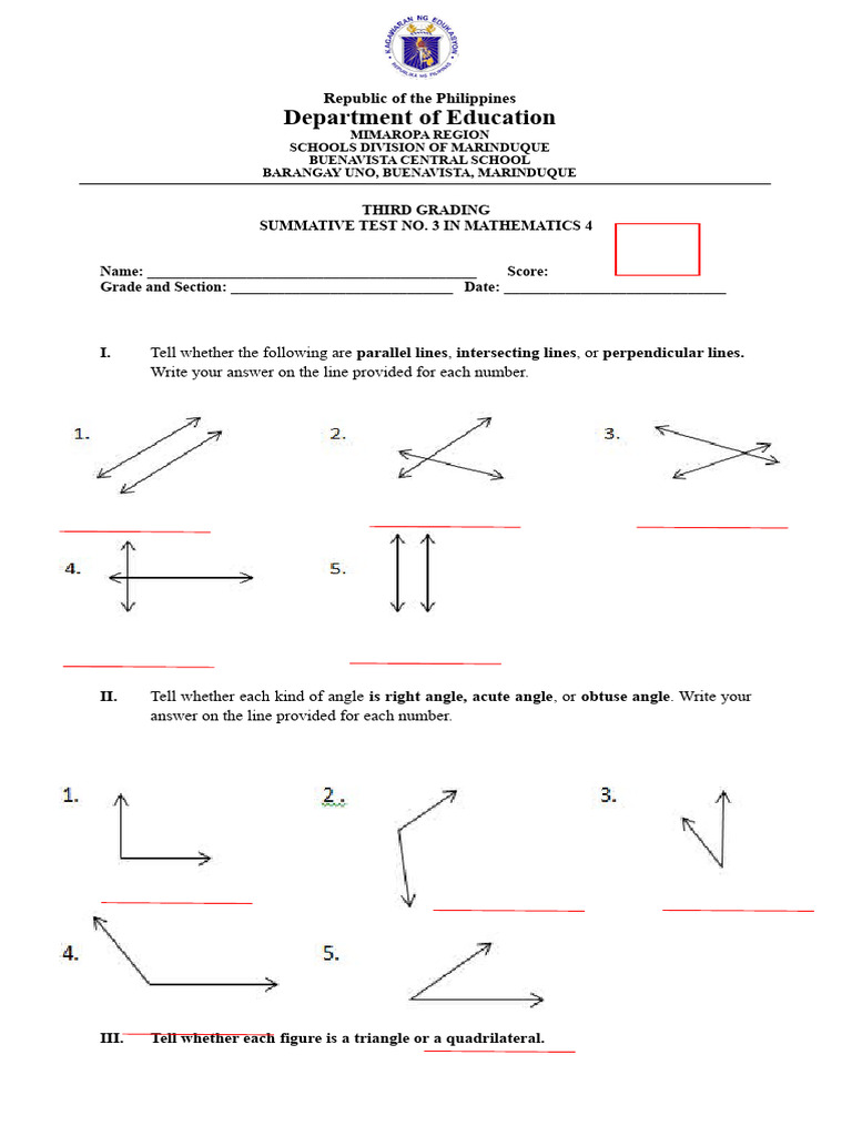 Math 4 Summative Test No. 3 Guide | PDF