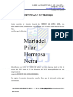 Maríadel Pilar Hermosa Neira: Certificado de Trabajo
