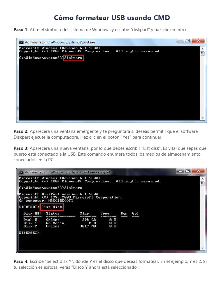 Formatear USB con CMD en Windows | PDF