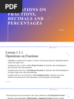 Operations On Fractions, Decimals and Percentages