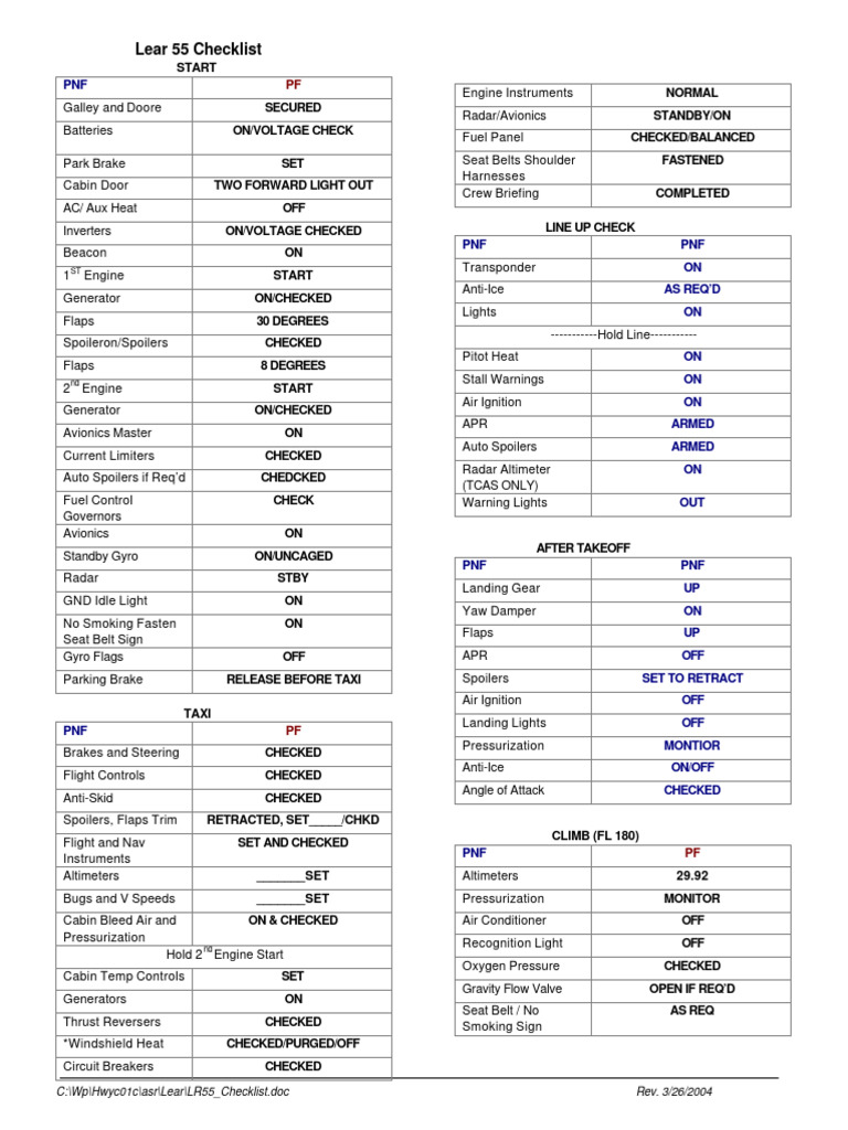 Lear 55 Preflight and Operation Checklist | PDF | Flap (Aeronautics ...
