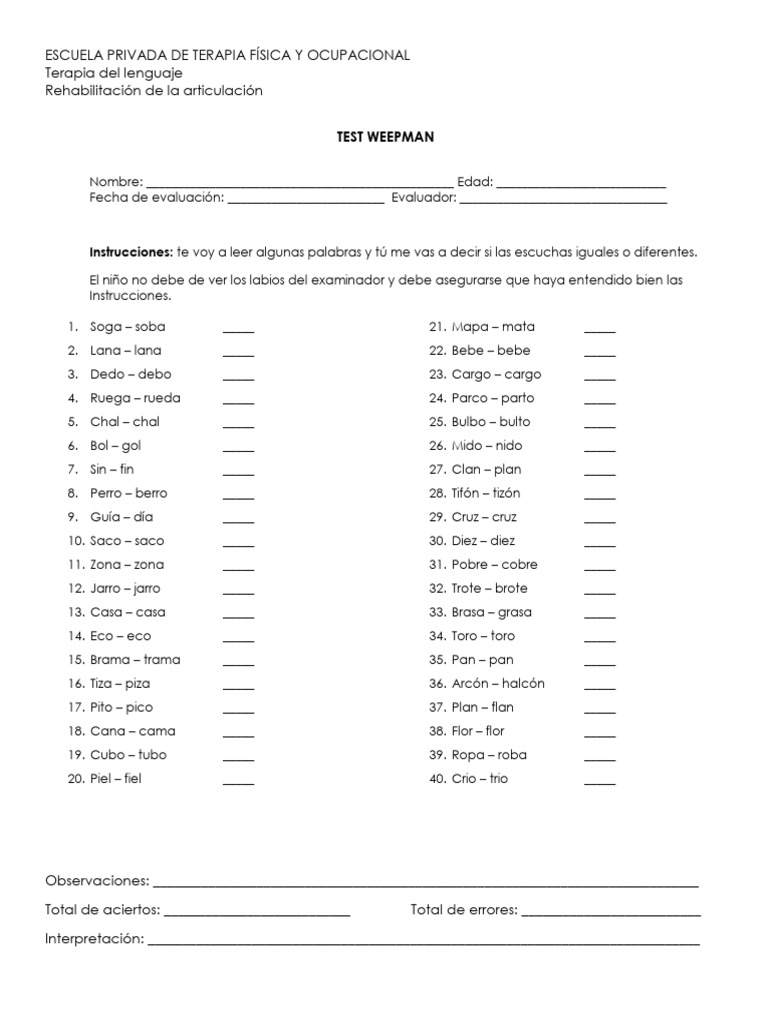 Evaluación de Terapia del Lenguaje | PDF