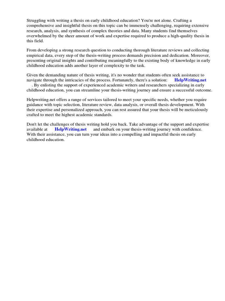 Thesis On Early Childhood Education Pdf Pdf Early Childhood