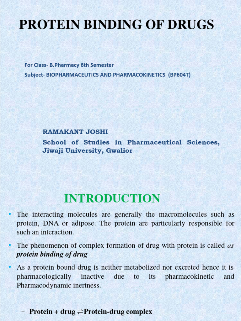 Protein Binding of Drugs PDF Molecular Binding Proteins