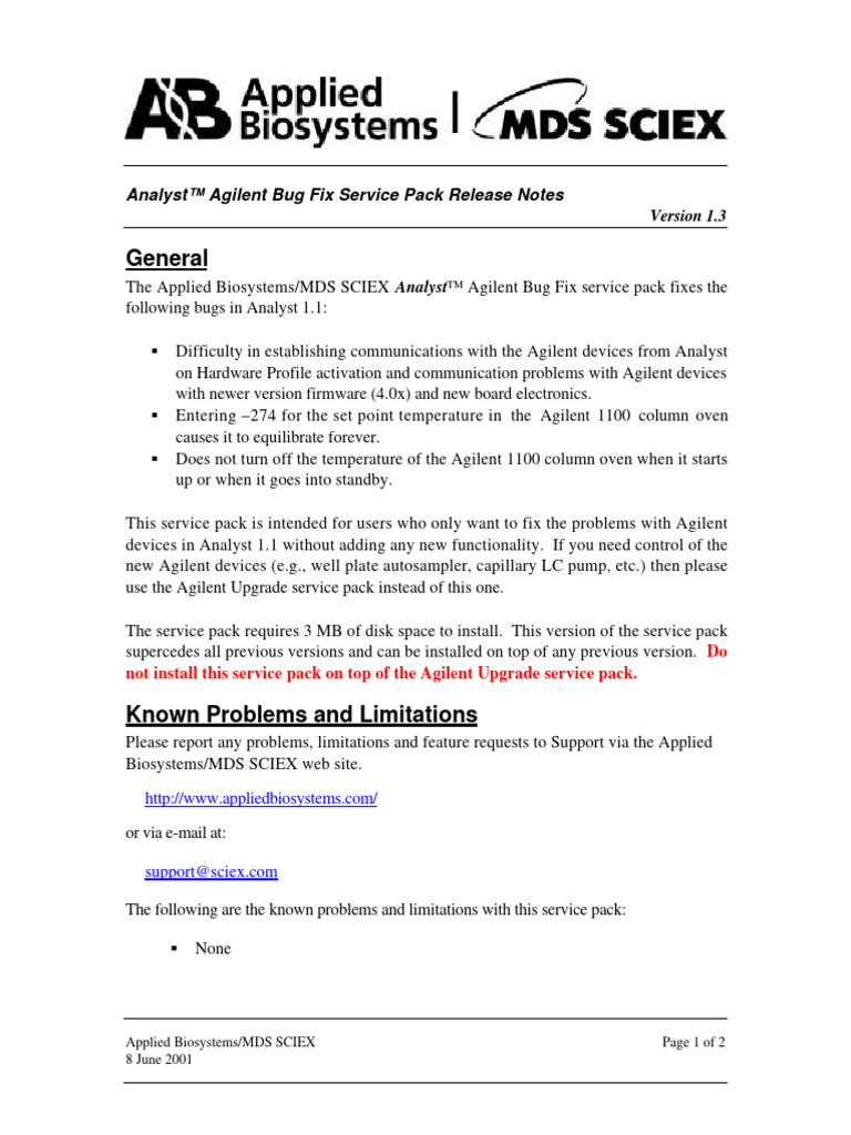 AgilentFix ReleaseNotes | PDF | Software Bug | Installation (Computer ...
