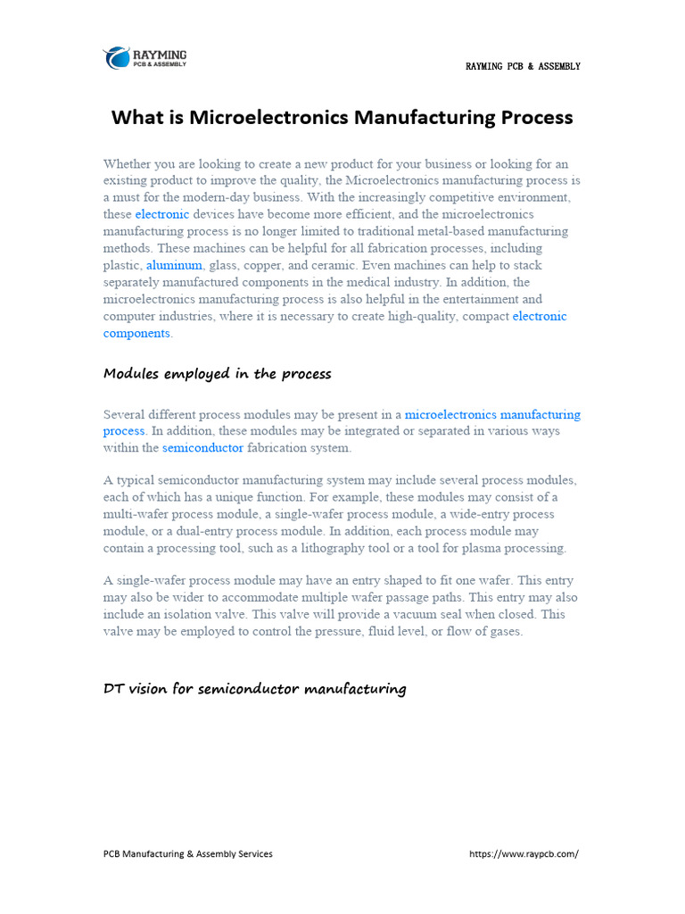 What Is Microelectronics Manufacturing Process | PDF | Electronic ...
